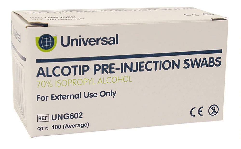 Universal Alcotip Pre Injection þurrkur 70% áfengisþurrkur