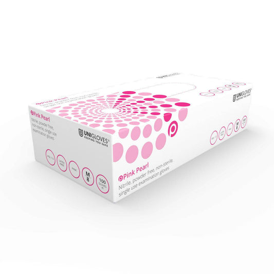 Unigloves Pink Nitrile Hanskar Perlubox 100 (allar stærðir)