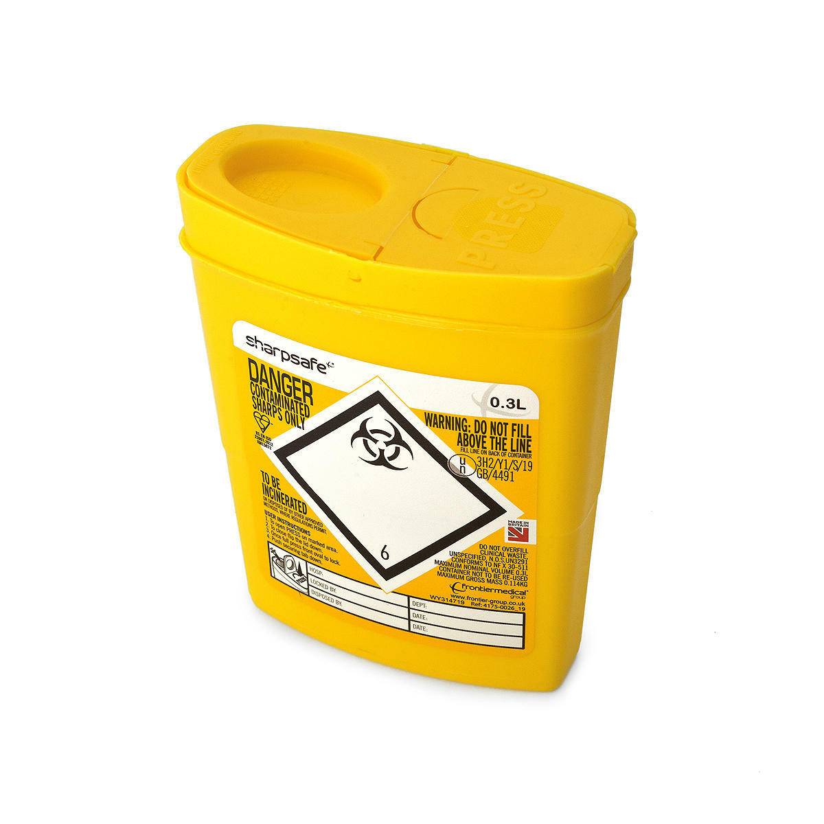 0,3 lítra Sharpsafe Gult Sharps Bin