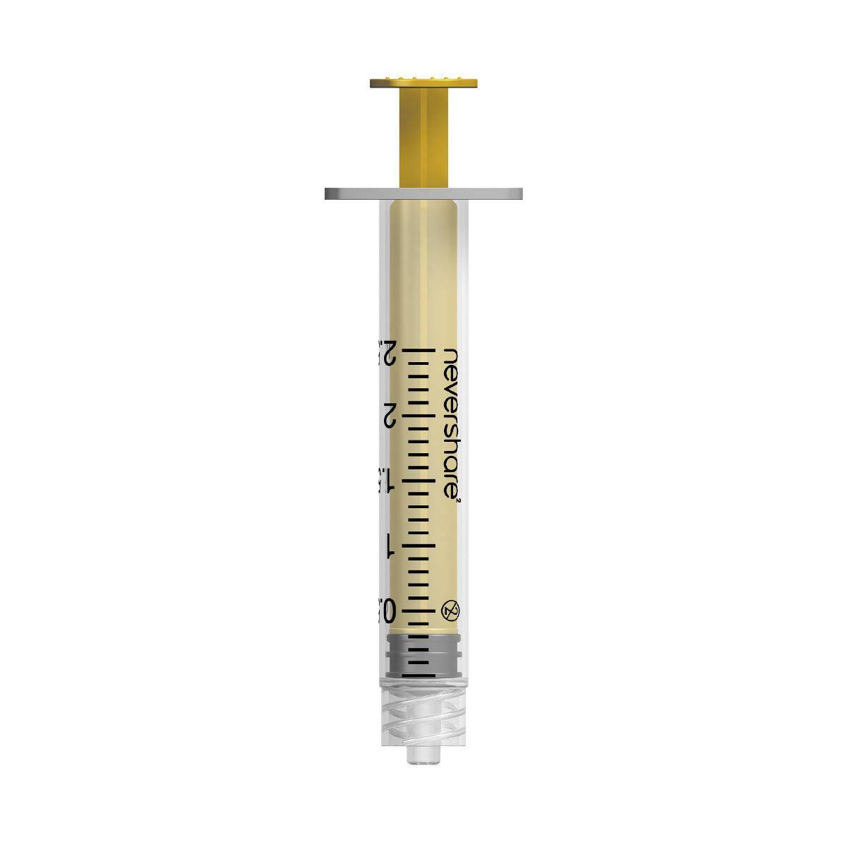 2,5 ml gular Nevershare Luer Lock sprautur