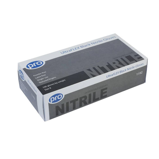 PRO UltraFLEX Black Nitrile Hanskabox með 100 stk