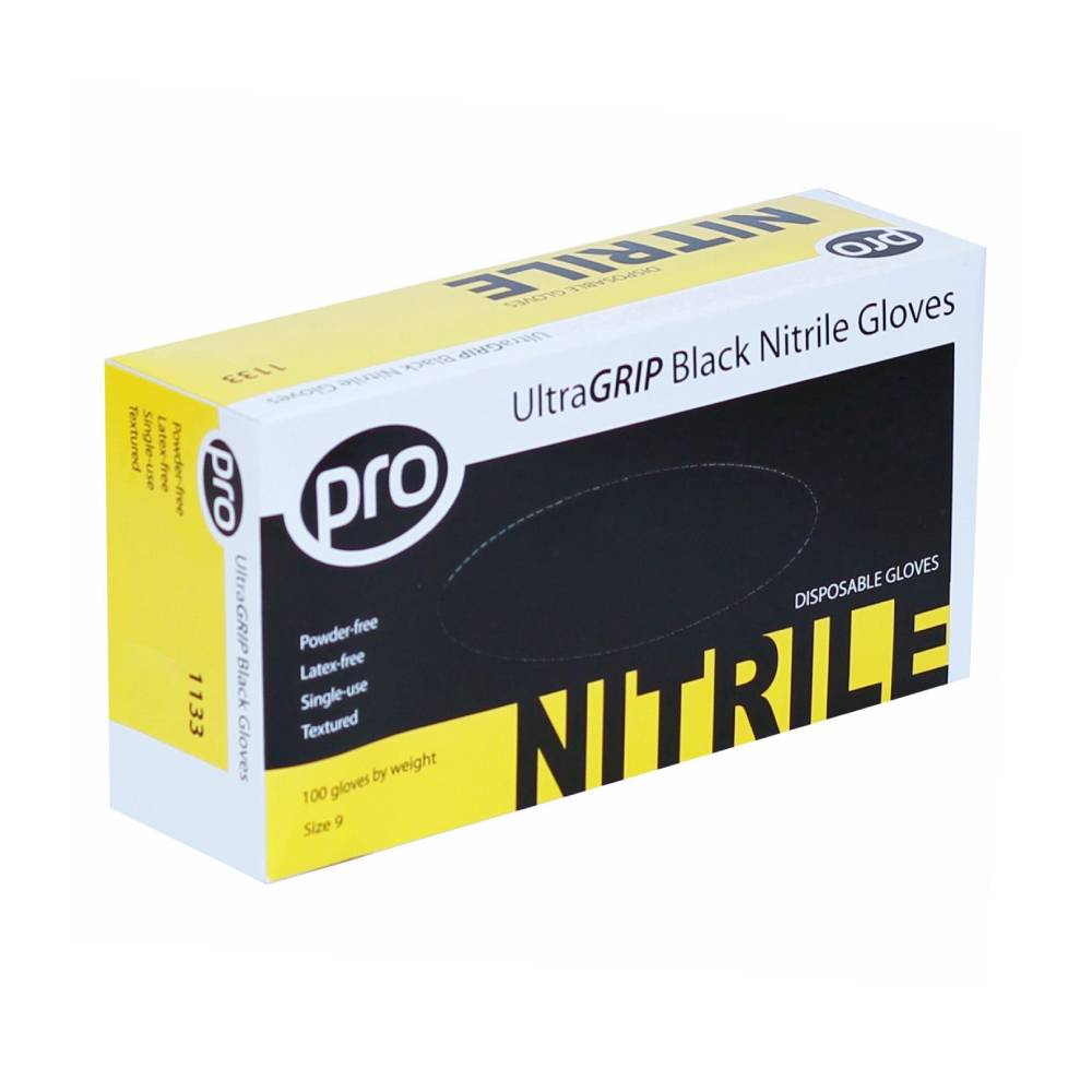 PRO UltraGRIP svart nítríl hanskabox með 100 stk