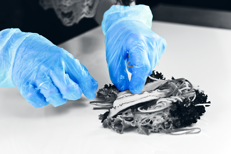 Unicare blár vinyl dufthanskabox með 100 stk