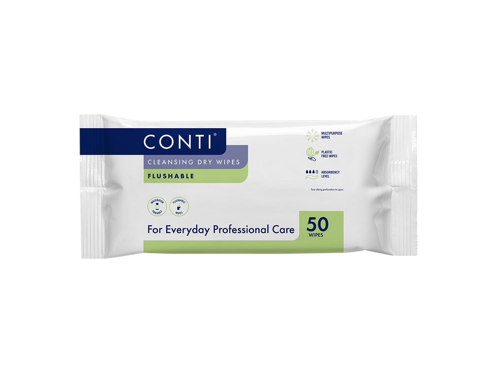 Conti Cleansing Dry Wipes Flushable Pakki með 50