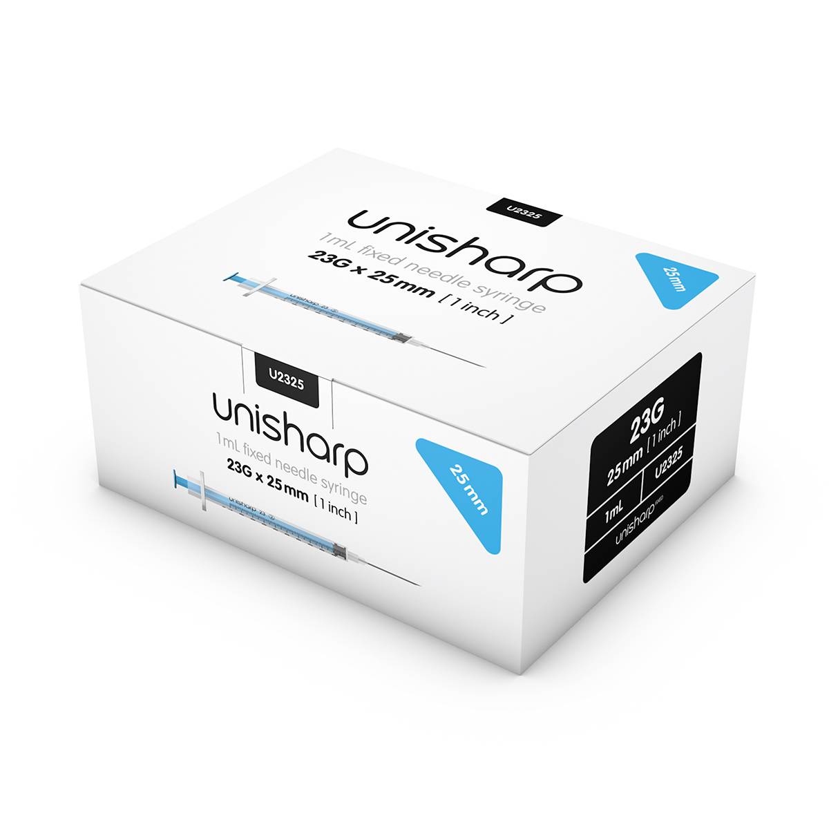 1ml 23G 25mm 1 tommu Unisharp fast blá nál sprauta u100