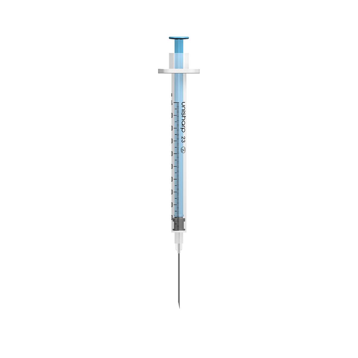 1ml 23G 25mm 1 tommu Unisharp fast blá nál sprauta u100