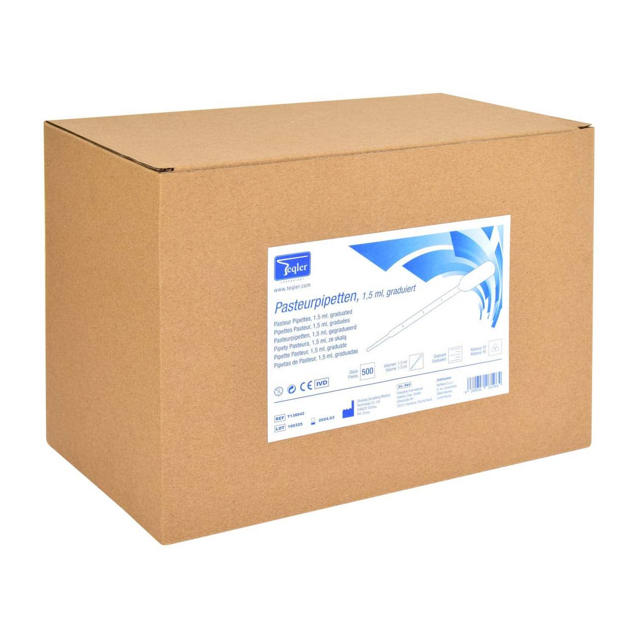 Pólýetýlen Pasteur pípettur 1,5 ml Askja með 500 stk