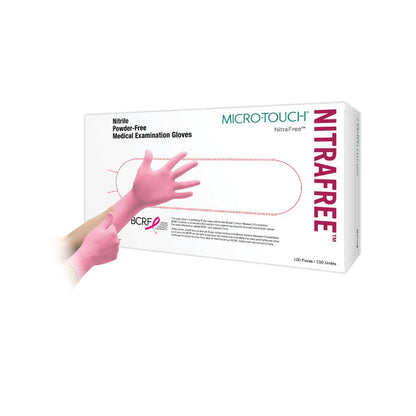 Bleikar Ansell Micro-Touch NitraFree nítrílskoðunarhanskar, 100 stk. í kassa