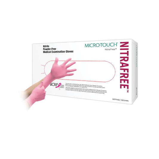 Bleikar Ansell Micro-Touch NitraFree nítrílskoðunarhanskar, 100 stk. í kassa
