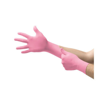 Bleikar Ansell Micro-Touch NitraFree nítrílskoðunarhanskar, 100 stk. í kassa