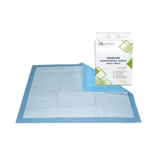 Omnitex 60cm x 90cm Premium einnota þvaglekalög í rúmi 25 pakki
