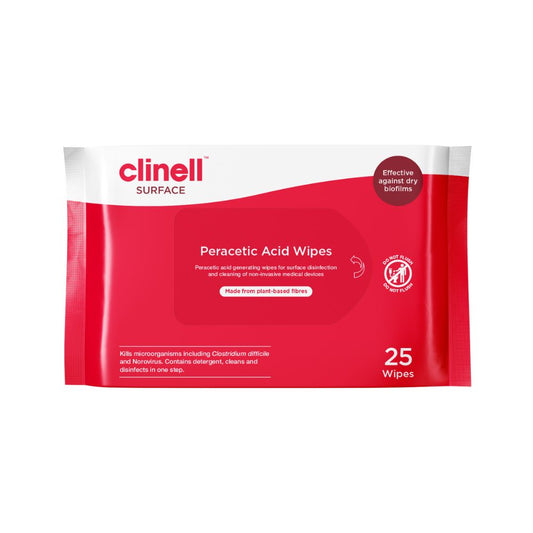 Clinell Peracetic Acid Wipes Pakki með 25