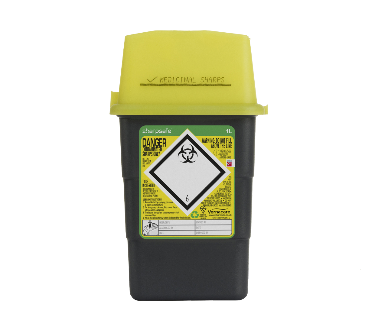 1 lítra Sharpsafe Grey Sharps Bin Gult lok