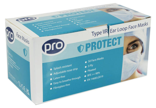 PRO Type IIR Ear Loop andlitsmaska ​​Vökvaþolinn pakki með 50