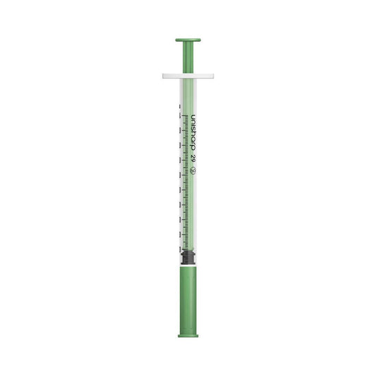 1ml 0.5 inch 29g Green Unisharp Syringe and Needle u100 UF29G UKMEDI.CO.UK