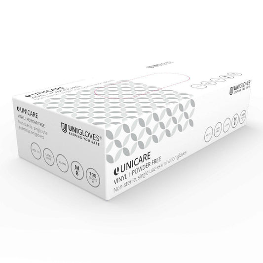 Unicare Clear Vinyl skoðunarhanskar (EN455) 100 hanskar í kassa