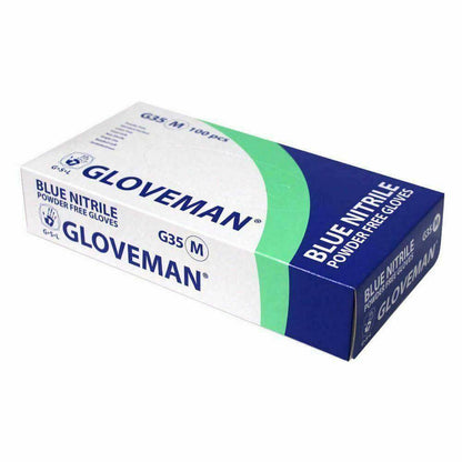 Gloveman Blue Nitrile Powder Free Hanskabox 100