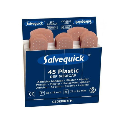 Salvequick sæfð plastplástur, ein áfylling (45 plástur)