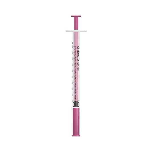 1ml 0.5 inch 29g Pink Unisharp Syringe and Needle u100 UF29P UKMEDI.CO.UK