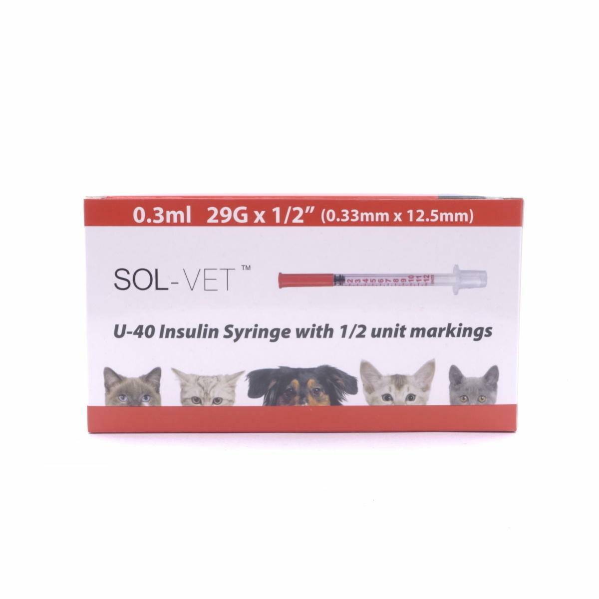 Sol-Vet 0,3ml 29g 0,5 tommu U40 sprauta með fastri nál