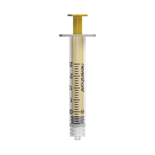 2,5 ml gular Nevershare Luer Lock sprautur