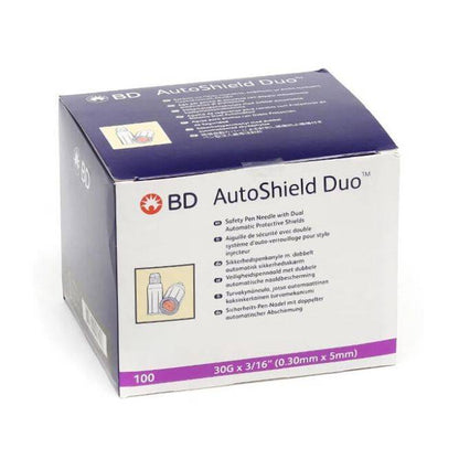 30g x 5mm BD AutoShield Duo pennanálar Box með 100