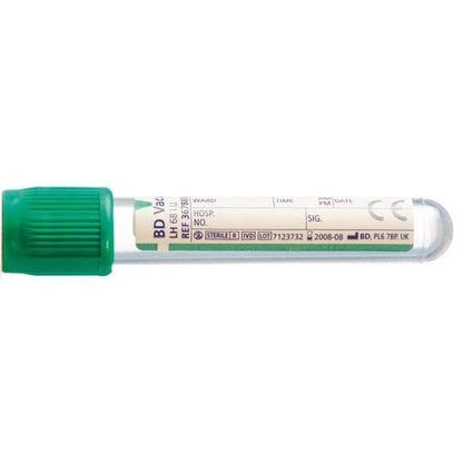 BD Vacutainer 6ml Plast Lithium Heparin Tube Green Hemogard lokun