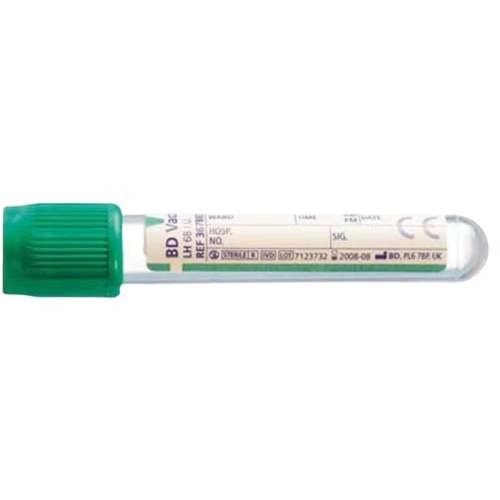 BD Vacutainer 4ml Plast Lithium Heparin Tube, Green Hemogard lokun