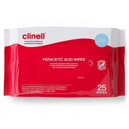 Clinell Peracetic Acid Wipes Pakki með 25