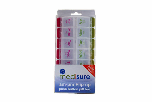 AM-PM Flip Up Push Button Pill Box MS21284 UKMEDI.CO.UK