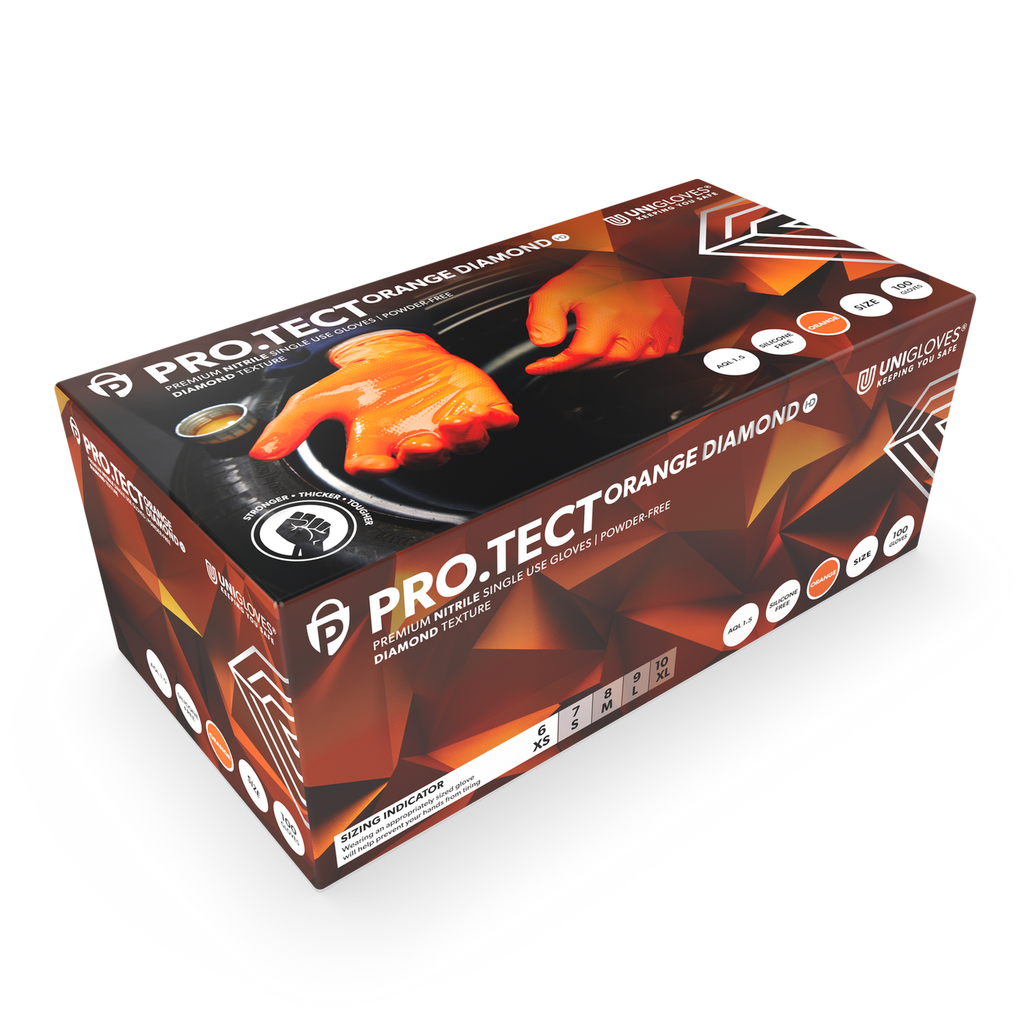PRO-TECT Orange Diamond HD Nitrile hanskabox með 100 stk