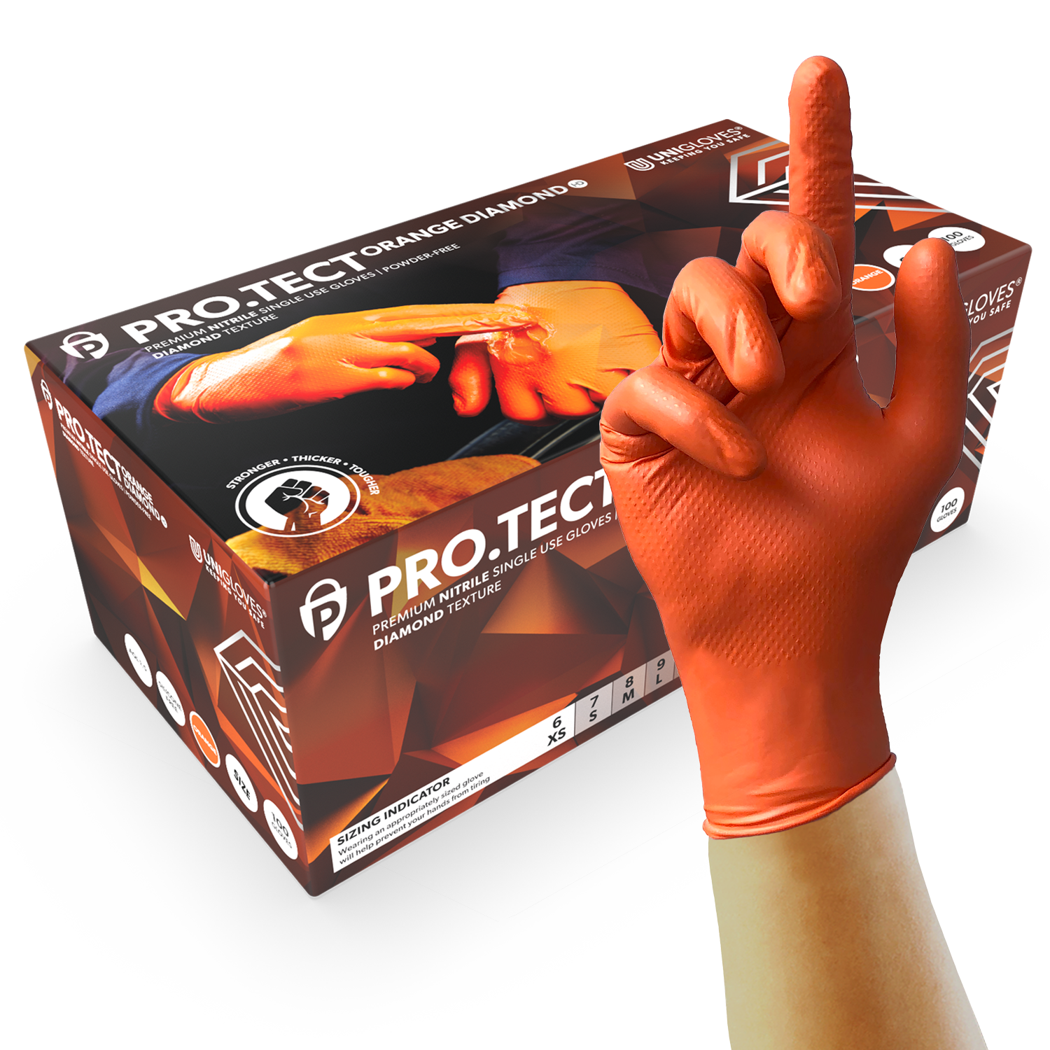 PRO-TECT Orange Diamond HD Nitrile Gloves Box of 100 - UKMEDI - UK MEDICAL SUPPLIES