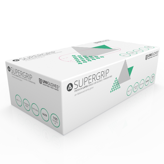 Unicare Supergrip Premium Latex Examination Gloves Box of 100