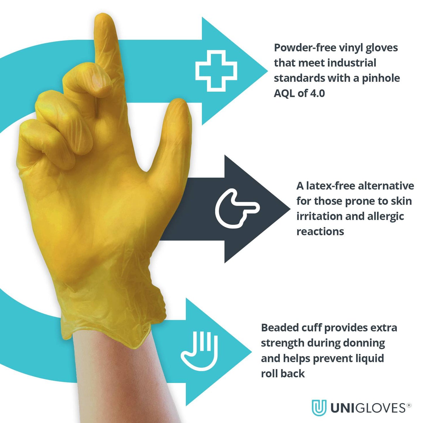 Unicare Yellow vinyl examination gloves Box of 100 - UKMEDI - UK MEDICAL SUPPLIES