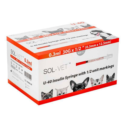 Sol-Vet 0,3ml 30g 0,5 tommu U40 sprauta með fastri nál