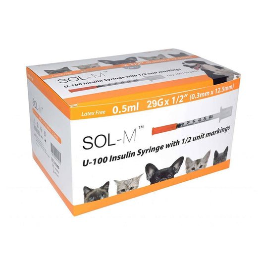 Sol-Vet 0,5 ml 29g x 0,5 tommu U100 sprauta með fastri nál