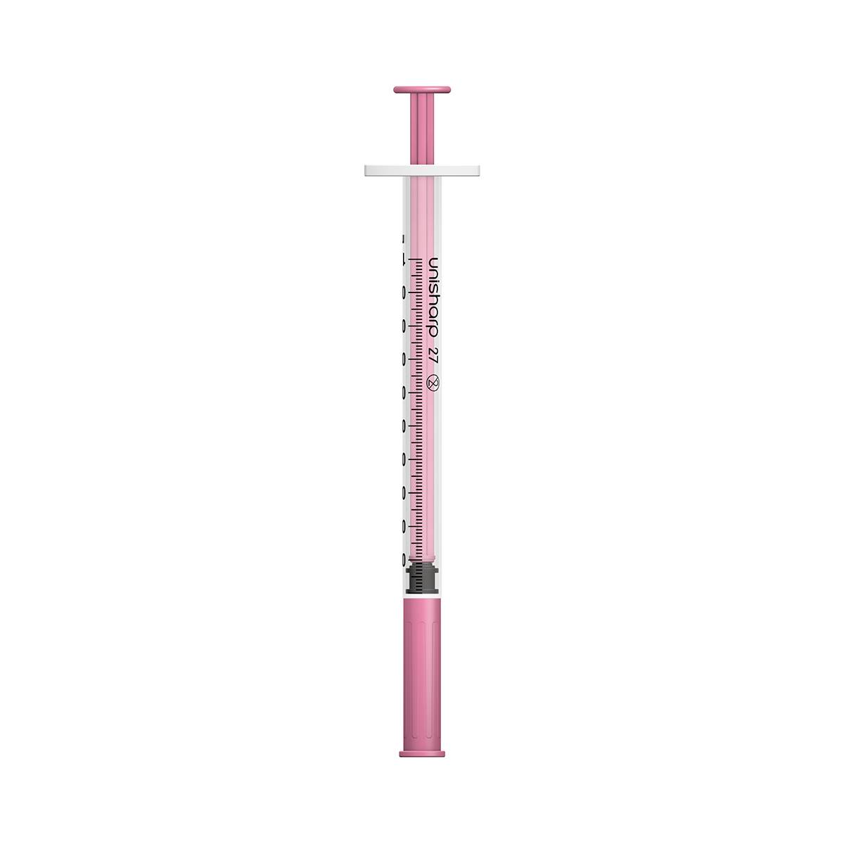 1ml 0,5 tommu 27g bleik Unisharp sprauta og nál u100