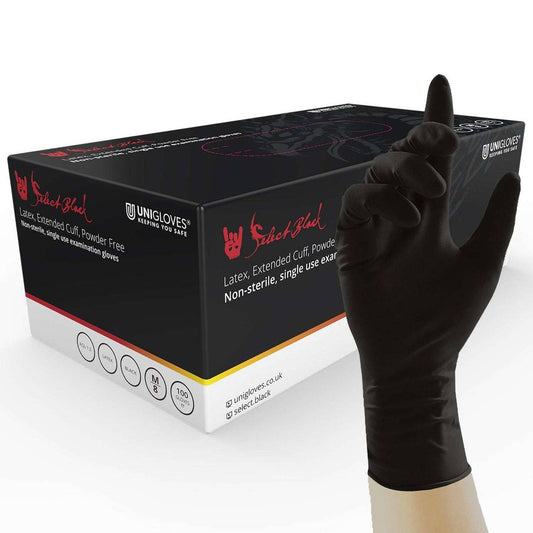 Unigloves Select Black Latex Long Cuff hanskar